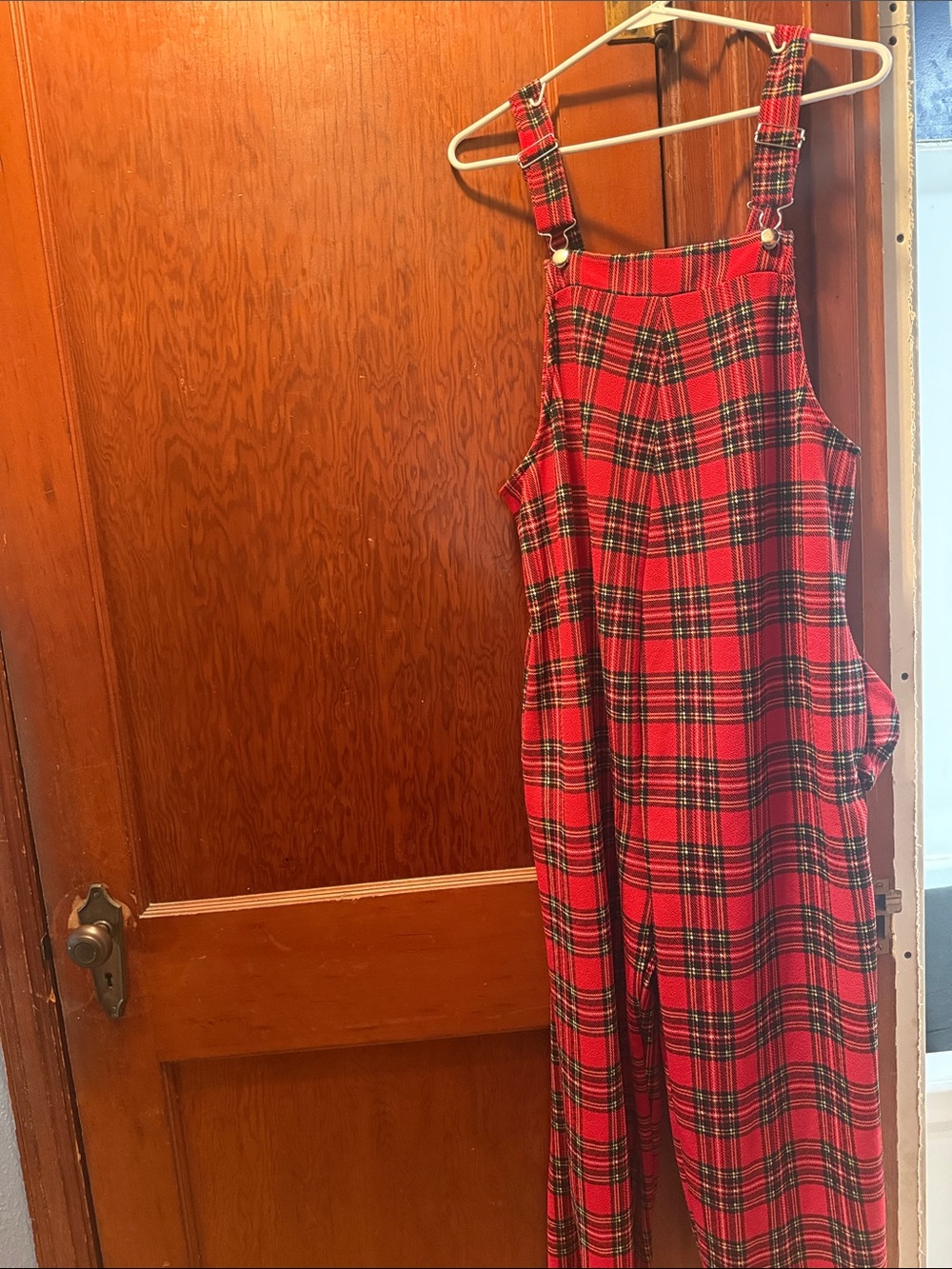SHEIN Red Plaid Adjustable-Strap Jumpsuit
